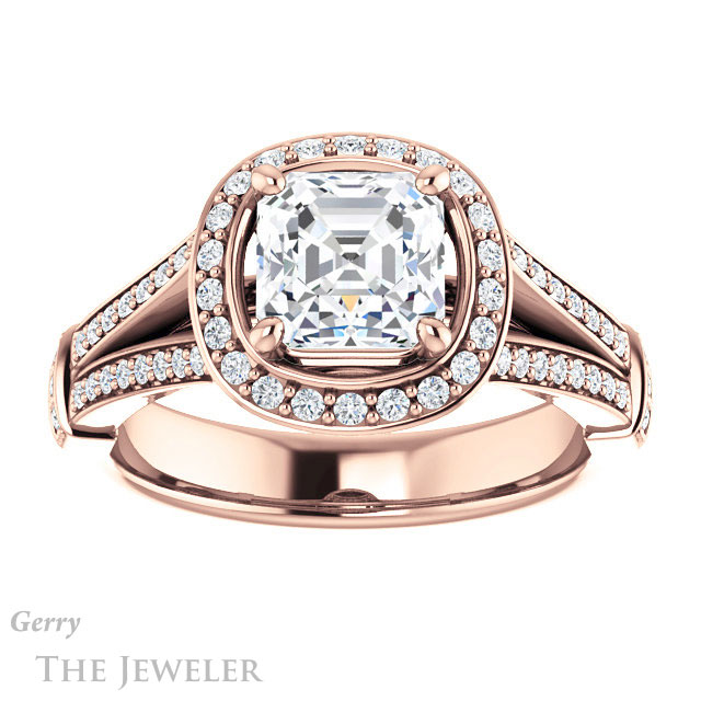 Asscher Cut Forever One Engagement Ring Setting #GTJ1199-asscher-fo-r | Gerry The Jeweler 14k Rose Gold Asscher Cut Forever One Engagement Ring Setting #GTJ1199-asscher-fo-r
