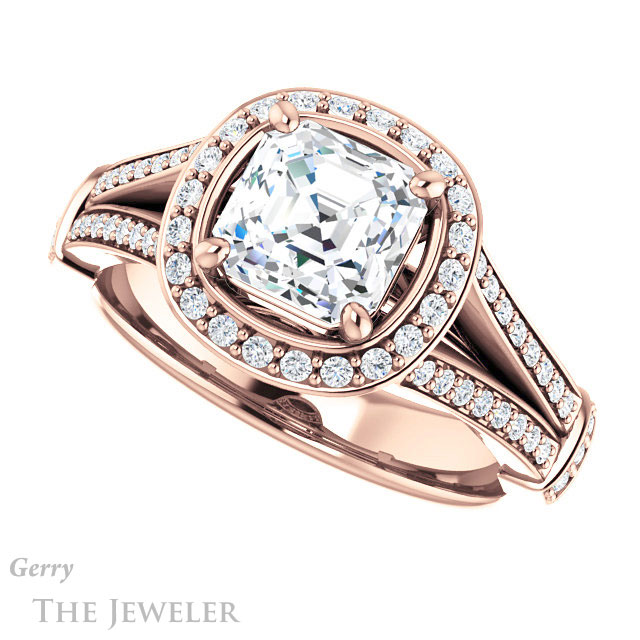 Asscher Cut Forever One Engagement Ring Setting #GTJ1199-asscher-fo-r | Gerry The Jeweler 14k Rose Gold Asscher Cut Forever One Engagement Ring Setting #GTJ1199-asscher-fo-r