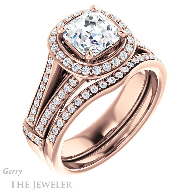 Asscher Cut Forever One Engagement Ring Setting #GTJ1199-asscher-fo-r | Gerry The Jeweler 14k Rose Gold Asscher Cut Forever One Engagement Ring Setting #GTJ1199-asscher-fo-r