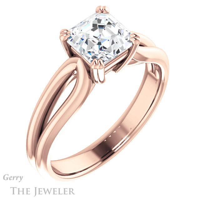 14k Rose Gold Asscher Cut Forever One Engagement Ring Setting #GTJ1200-asscher-fo-r