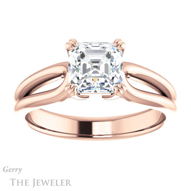 14k Rose Gold Asscher Cut Forever One Engagement Ring Setting #GTJ1200-asscher-fo-r
