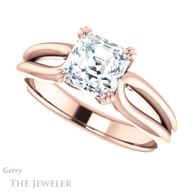 14k Rose Gold Asscher Cut Forever One Engagement Ring Setting #GTJ1200-asscher-fo-r