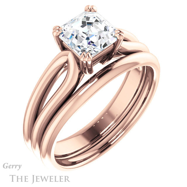 14k Rose Gold Asscher Cut Forever One Engagement Ring Setting #GTJ1200-asscher-fo-r