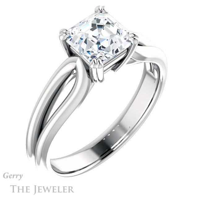 14k White Gold Asscher Cut Forever One Engagement Ring Setting #GTJ1200-asscher-fo-w