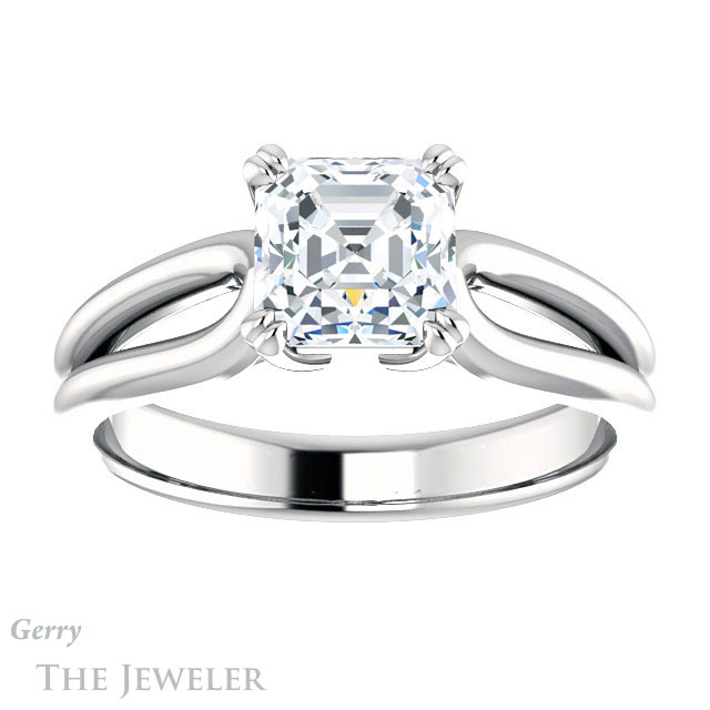 14k White Gold Asscher Cut Forever One Engagement Ring Setting #GTJ1200-asscher-fo-w