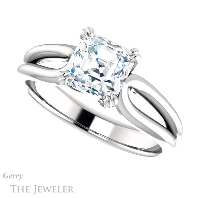 14k White Gold Asscher Cut Forever One Engagement Ring Setting #GTJ1200-asscher-fo-w