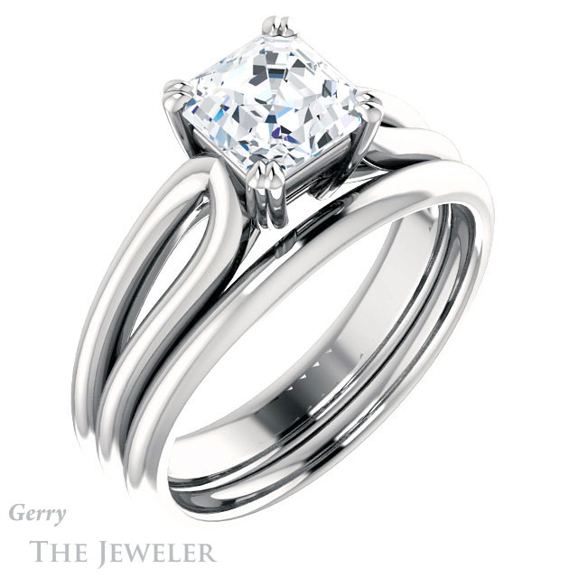 14k White Gold Asscher Cut Forever One Engagement Ring Setting #GTJ1200-asscher-fo-w