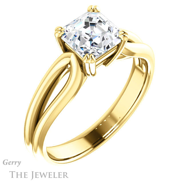 14k Yellow Gold Asscher Cut Forever One Engagement Ring Setting #GTJ1200-asscher-fo-y