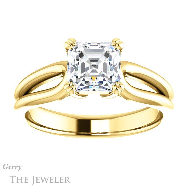 14k Yellow Gold Asscher Cut Forever One Engagement Ring Setting #GTJ1200-asscher-fo-y