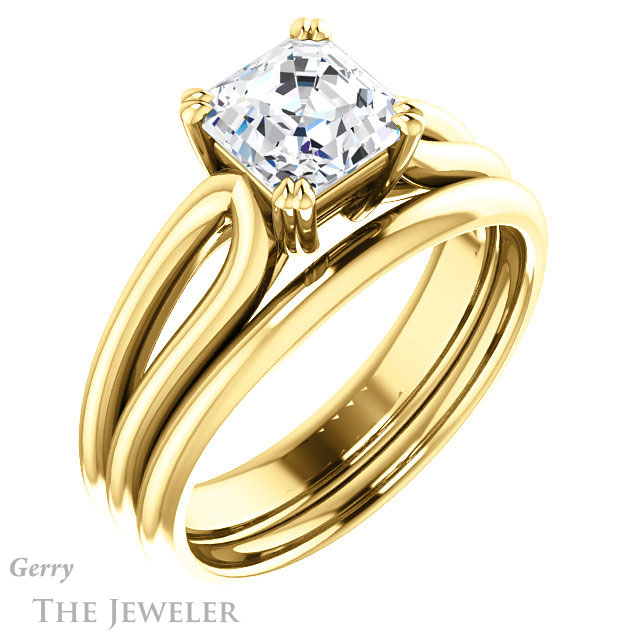 14k Yellow Gold Asscher Cut Forever One Engagement Ring Setting #GTJ1200-asscher-fo-y