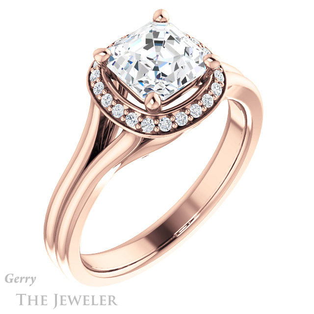 14k Rose Gold Asscher Cut Forever One Engagement Ring Setting #GTJ1202-asscher-fo-r