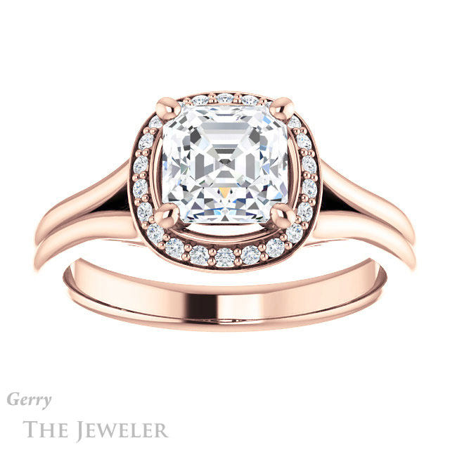 14k Rose Gold Asscher Cut Forever One Engagement Ring Setting #GTJ1202-asscher-fo-r