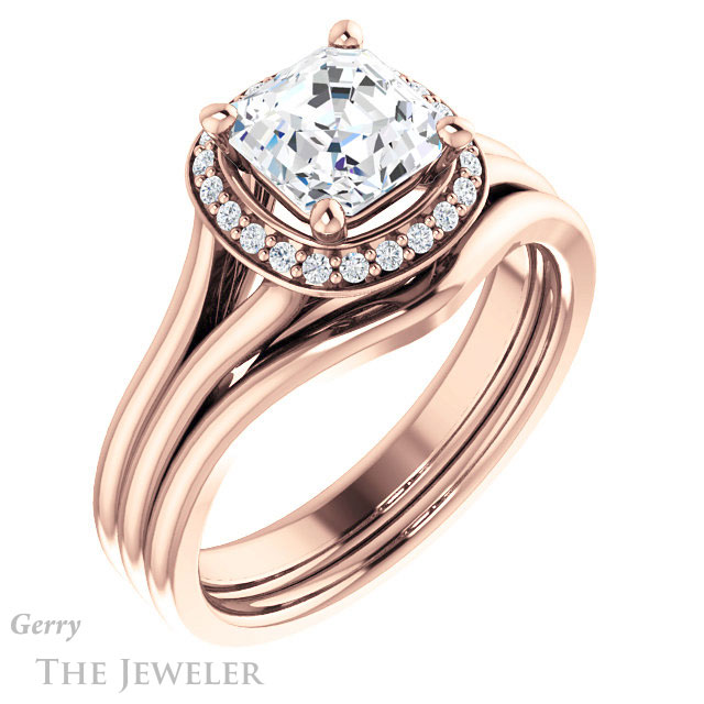 14k Rose Gold Asscher Cut Forever One Engagement Ring Setting #GTJ1202-asscher-fo-r