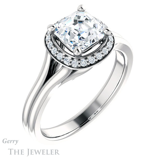 14k White Gold Asscher Cut Forever One Engagement Ring Setting #GTJ1202-asscher-fo-w