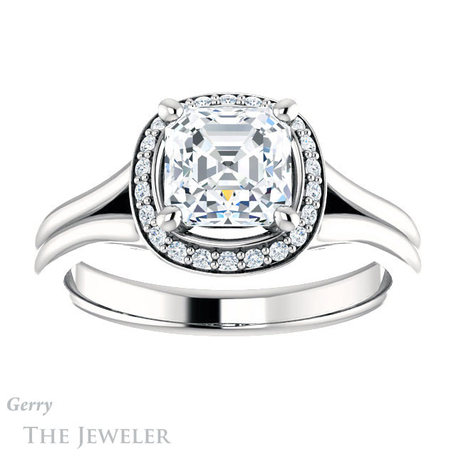 14k White Gold Asscher Cut Forever One Engagement Ring Setting #GTJ1202-asscher-fo-w