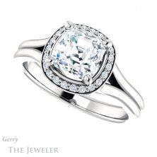 14k White Gold Asscher Cut Forever One Engagement Ring Setting #GTJ1202-asscher-fo-w