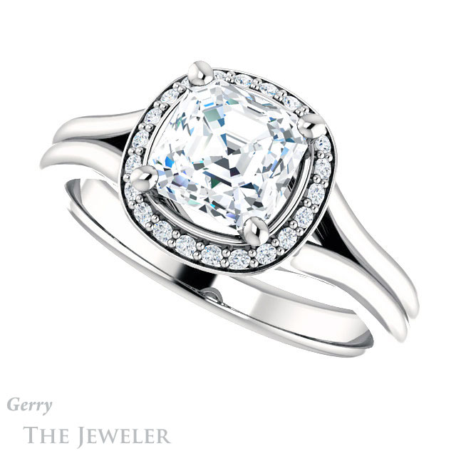 14k White Gold Asscher Cut Forever One Engagement Ring Setting #GTJ1202-asscher-fo-w