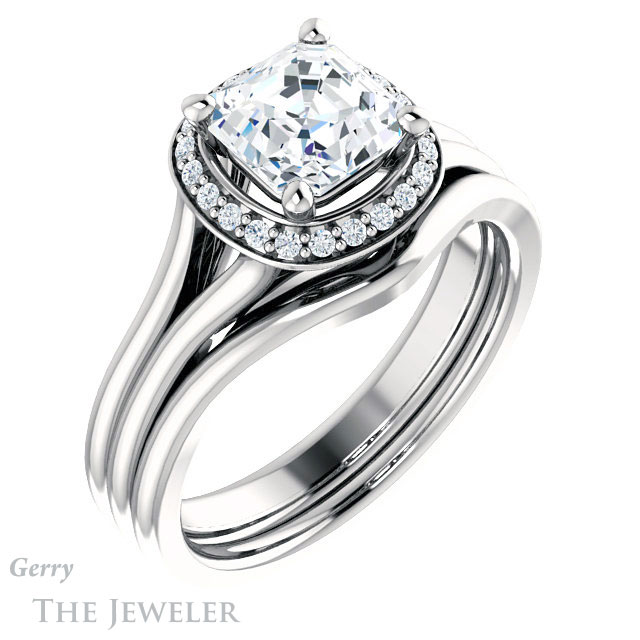 14k White Gold Asscher Cut Forever One Engagement Ring Setting #GTJ1202-asscher-fo-w