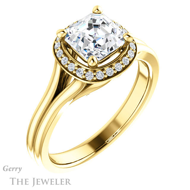 14k Yellow Gold Asscher Cut Forever One Engagement Ring Setting #GTJ1202-asscher-fo-y 4 14k Yellow Gold Asscher Cut Forever One Engagement Ring Setting #GTJ1202-asscher-fo-y
