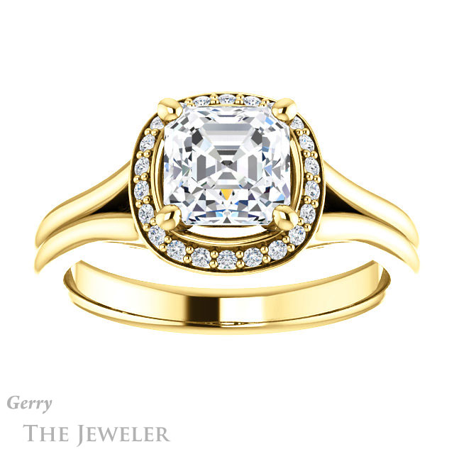 14k Yellow Gold Asscher Cut Forever One Engagement Ring Setting #GTJ1202-asscher-fo-y