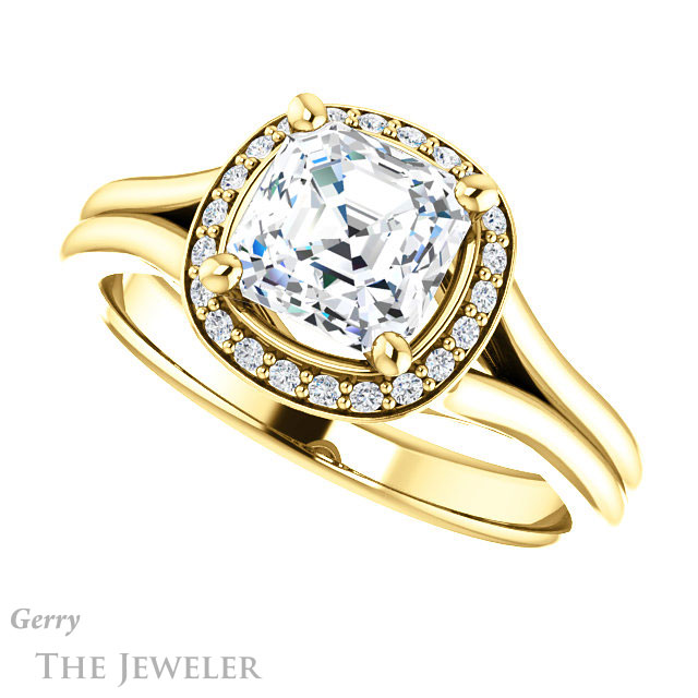14k Yellow Gold Asscher Cut Forever One Engagement Ring Setting #GTJ1202-asscher-fo-y 5 14k Yellow Gold Asscher Cut Forever One Engagement Ring Setting #GTJ1202-asscher-fo-y