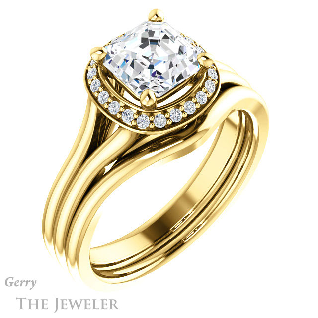 14k Yellow Gold Asscher Cut Forever One Engagement Ring Setting #GTJ1202-asscher-fo-y 6 14k Yellow Gold Asscher Cut Forever One Engagement Ring Setting #GTJ1202-asscher-fo-y