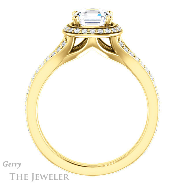 14k Yellow Gold Asscher Cut Forever One Engagement Ring Setting #GTJ1203-asscher-fo-y