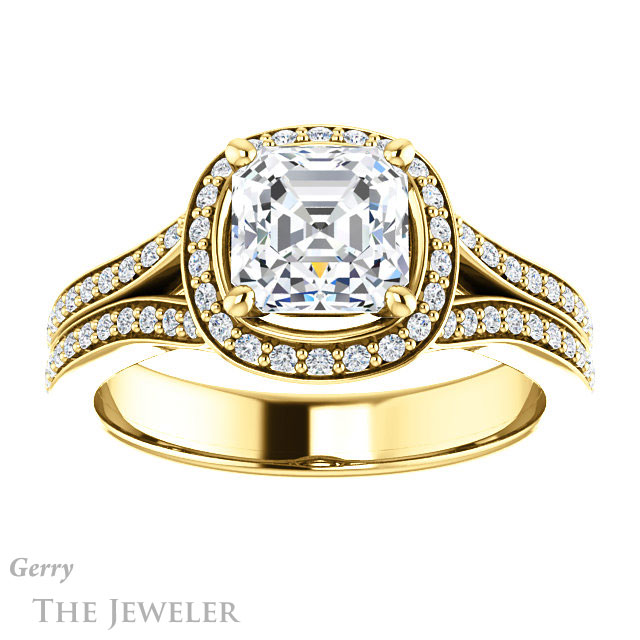 14k Yellow Gold Asscher Cut Forever One Engagement Ring Setting #GTJ1203-asscher-fo-y