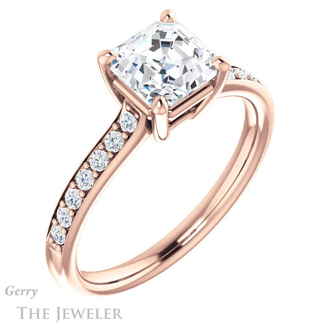 14k Rose Gold Asscher Cut Forever One Engagement Ring Setting #GTJ1206-asscher-fo-r 4 14k Rose Gold Asscher Cut Forever One Engagement Ring Setting #GTJ1206-asscher-fo-r