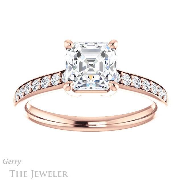 14k Rose Gold Asscher Cut Forever One Engagement Ring Setting #GTJ1206-asscher-fo-r