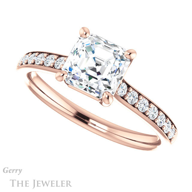 14k Rose Gold Asscher Cut Forever One Engagement Ring Setting #GTJ1206-asscher-fo-r 5 14k Rose Gold Asscher Cut Forever One Engagement Ring Setting #GTJ1206-asscher-fo-r
