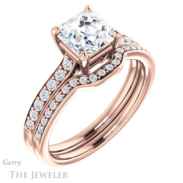 14k Rose Gold Asscher Cut Forever One Engagement Ring Setting #GTJ1206-asscher-fo-r 6 14k Rose Gold Asscher Cut Forever One Engagement Ring Setting #GTJ1206-asscher-fo-r