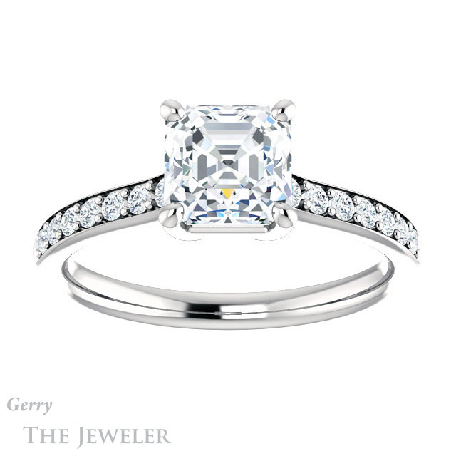 14k White Gold Asscher Cut Forever One Engagement Ring Setting #GTJ1206-asscher-fo-w