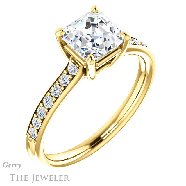 14k Yellow Gold Asscher Cut Forever One Engagement Ring Setting #GTJ1206-asscher-fo-y