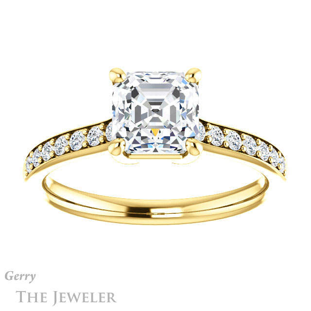 14k Yellow Gold Asscher Cut Forever One Engagement Ring Setting #GTJ1206-asscher-fo-y