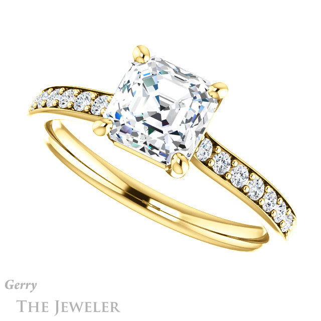 14k Yellow Gold Asscher Cut Forever One Engagement Ring Setting #GTJ1206-asscher-fo-y