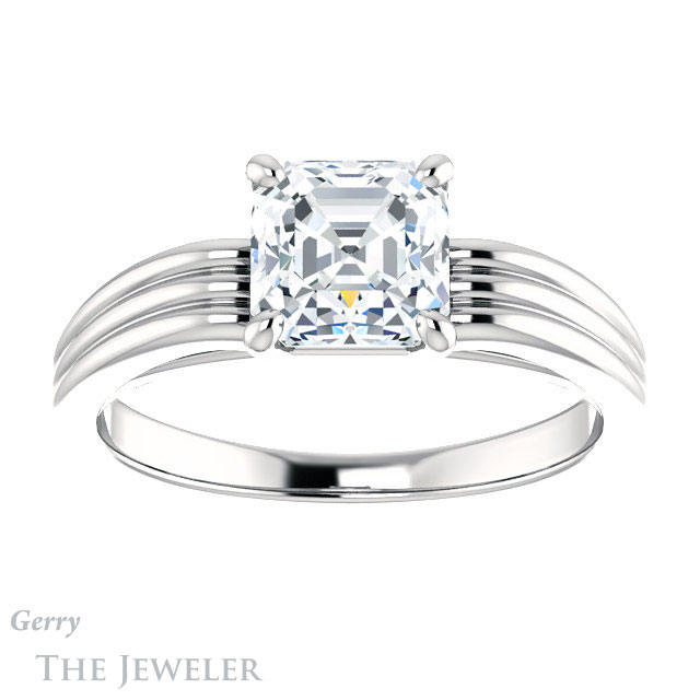 14k White Gold Asscher Cut Forever One Engagement Ring Setting #GTJ1207-asscher-fo-w