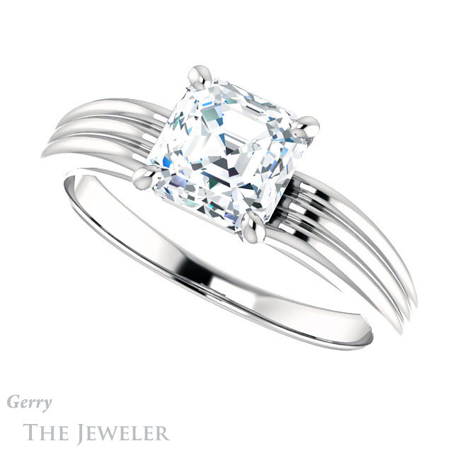 14k White Gold Asscher Cut Forever One Engagement Ring Setting #GTJ1207-asscher-fo-w 5 14k White Gold Asscher Cut Forever One Engagement Ring Setting #GTJ1207-asscher-fo-w