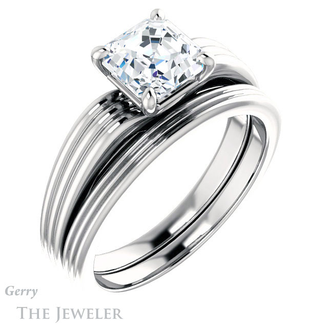 14k White Gold Asscher Cut Forever One Engagement Ring Setting #GTJ1207-asscher-fo-w 6 14k White Gold Asscher Cut Forever One Engagement Ring Setting #GTJ1207-asscher-fo-w