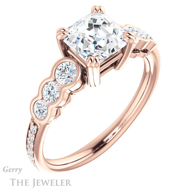 14k Rose Gold Asscher Cut Forever One Engagement Ring Setting #GTJ1208-asscher-fo-r