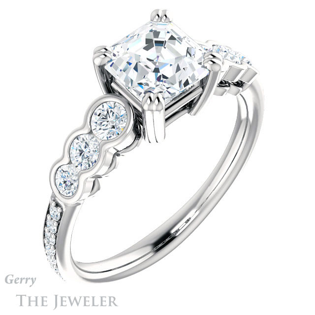 14k White Gold Asscher Cut Forever One Engagement Ring Setting #GTJ1208-asscher-fo-w 4 14k White Gold Asscher Cut Forever One Engagement Ring Setting #GTJ1208-asscher-fo-w