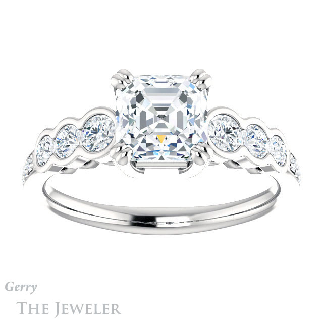 14k White Gold Asscher Cut Forever One Engagement Ring Setting #GTJ1208-asscher-fo-w