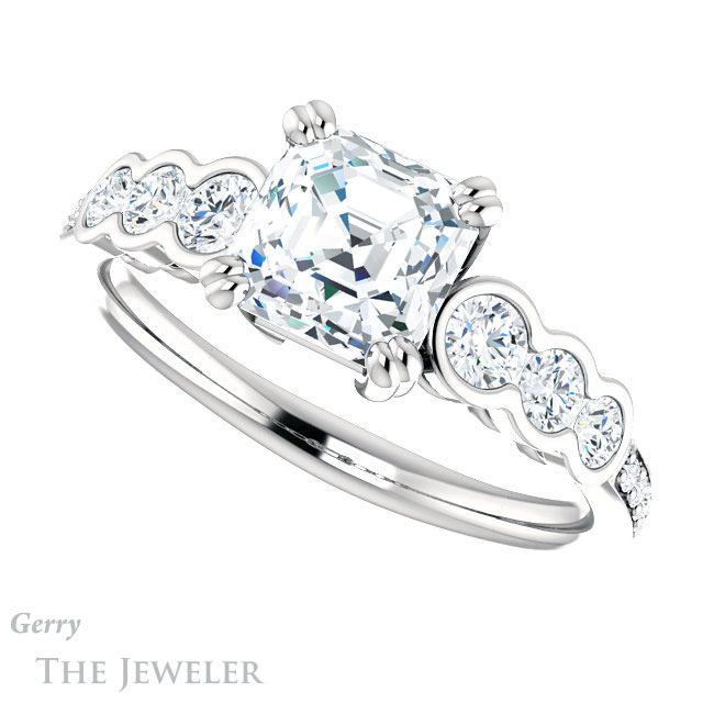 14k White Gold Asscher Cut Forever One Engagement Ring Setting #GTJ1208-asscher-fo-w 5 14k White Gold Asscher Cut Forever One Engagement Ring Setting #GTJ1208-asscher-fo-w