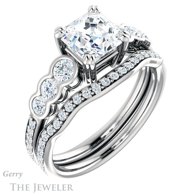 14k White Gold Asscher Cut Forever One Engagement Ring Setting #GTJ1208-asscher-fo-w 6 14k White Gold Asscher Cut Forever One Engagement Ring Setting #GTJ1208-asscher-fo-w