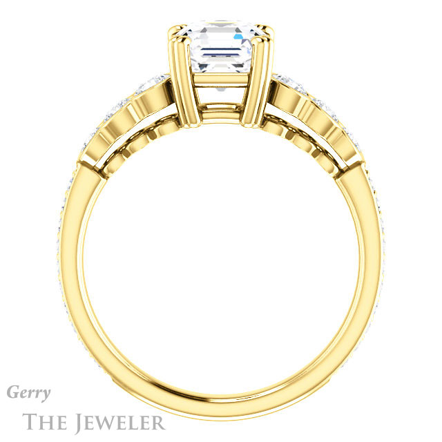 14k Yellow Gold Asscher Cut Forever One Engagement Ring Setting #GTJ1208-asscher-fo-y