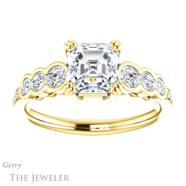 14k Yellow Gold Asscher Cut Forever One Engagement Ring Setting #GTJ1208-asscher-fo-y