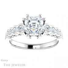 14k White Gold Asscher Cut Forever One Engagement Ring Setting #GTJ1209-asscher-fo-w