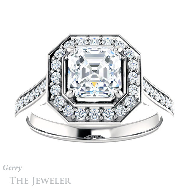 14k White Gold Asscher Cut Forever One Engagement Ring Setting #GTJ1213-asscher-fo-w