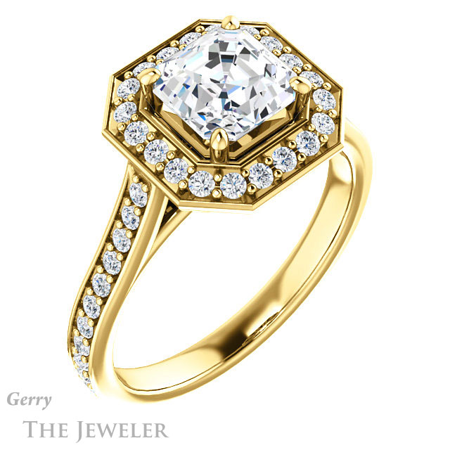 14k Yellow Gold Asscher Cut Forever One Engagement Ring Setting #GTJ1213-asscher-fo-y