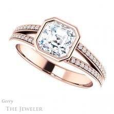 14k Rose Gold Asscher Cut Forever One Engagement Ring Setting #GTJ1214-asscher-fo-r 5 14k Rose Gold Asscher Cut Forever One Engagement Ring Setting #GTJ1214-asscher-fo-r